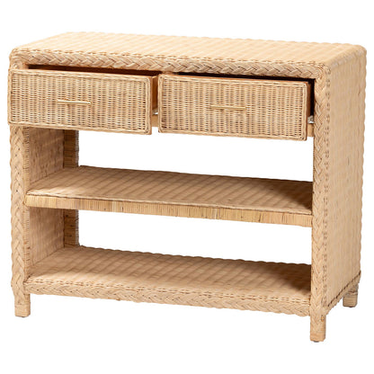 bali & pari - Lanica Console Table in Sun-bleached Rattan - Braided Sun Bleached Ivory Rattan-Version 2-Console Table view 2