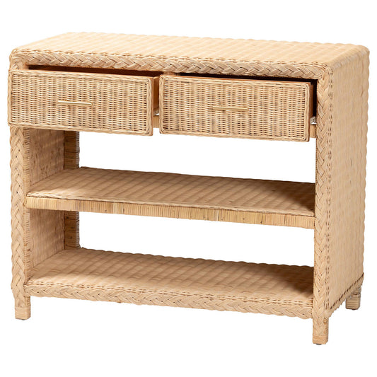 bali & pari - Lanica Console Table in Sun-bleached Rattan - Braided Sun Bleached Ivory Rattan-Version 2-Console Table view 2