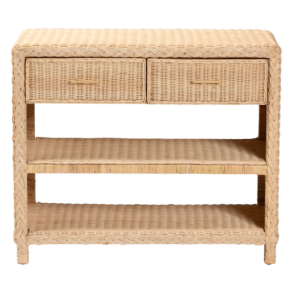 bali & pari - Lanica Console Table in Sun-bleached Rattan - Braided Sun Bleached Ivory Rattan-Version 2-Console Table view 3