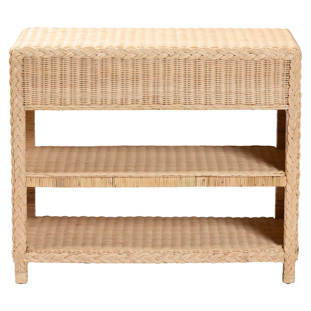 bali & pari - Lanica Console Table in Sun-bleached Rattan - Braided Sun Bleached Ivory Rattan-Version 2-Console Table view 5