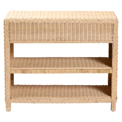 bali & pari - Lanica Console Table in Sun-bleached Rattan - Braided Sun Bleached Ivory Rattan-Version 2-Console Table view 5