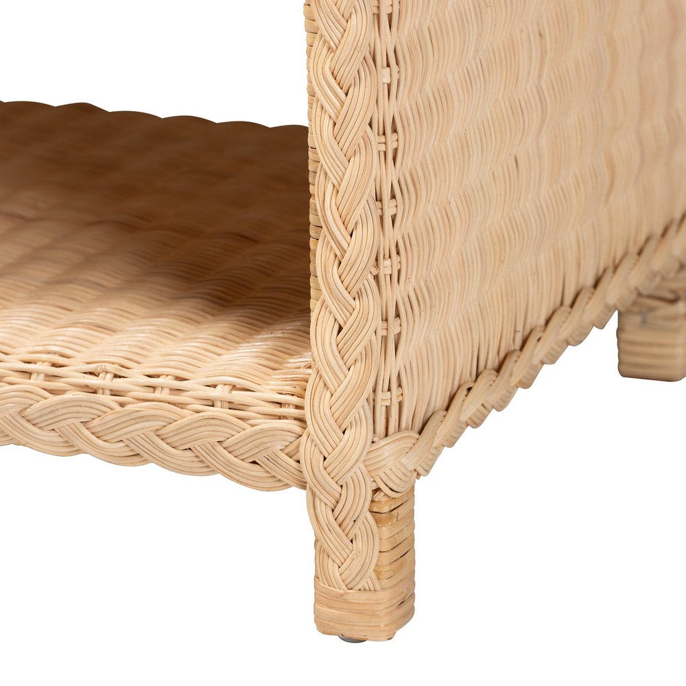bali & pari - Lanica Console Table in Sun-bleached Rattan - Braided Sun Bleached Ivory Rattan-Version 2-Console Table view 7