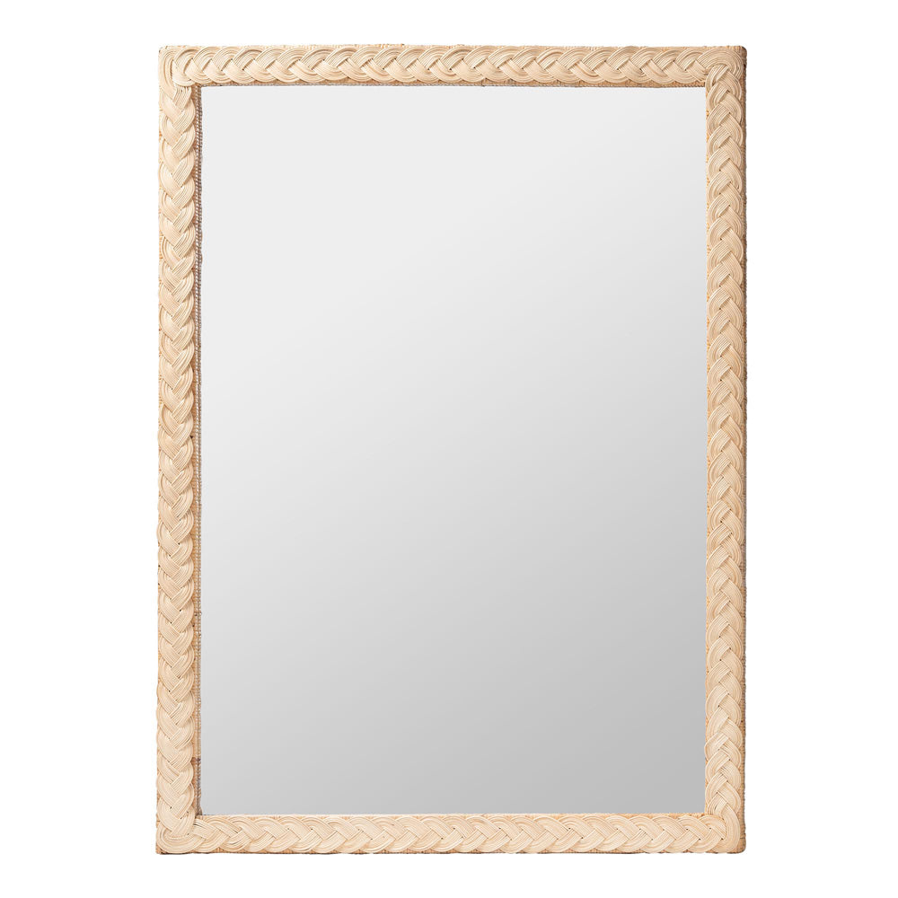 bali & pari - Lanica Mirror in Pale Brown - Braided Sun Bleached Ivory-Wood/Rattan-Mirror view 1