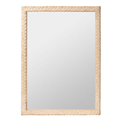 bali & pari - Lanica Mirror in Pale Brown - Braided Sun Bleached Ivory-Wood/Rattan-Mirror view 1