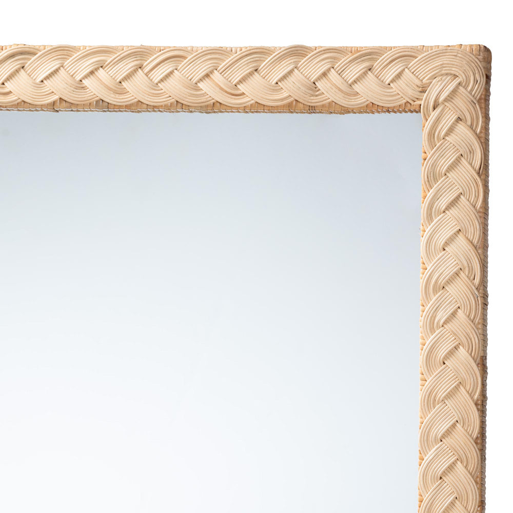 bali & pari - Lanica Mirror in Pale Brown - Braided Sun Bleached Ivory-Wood/Rattan-Mirror view 3