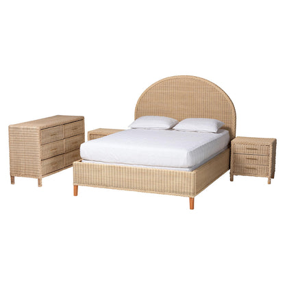 bali & pari - Lanica Queen Bedroom Set in Sun-bleached Rattan - Braided Sun Bleached Ivory-Wood/Rattan-4PC Bedroom Set-New view 1