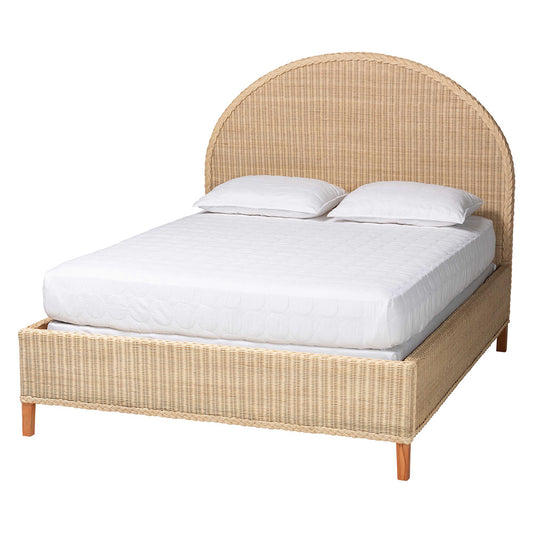 bali & pari - Lanica Queen Size Bed in Sun-bleached Rattan - Braided Sun Bleached Ivory-Wood/Rattan-Queen-New view 1