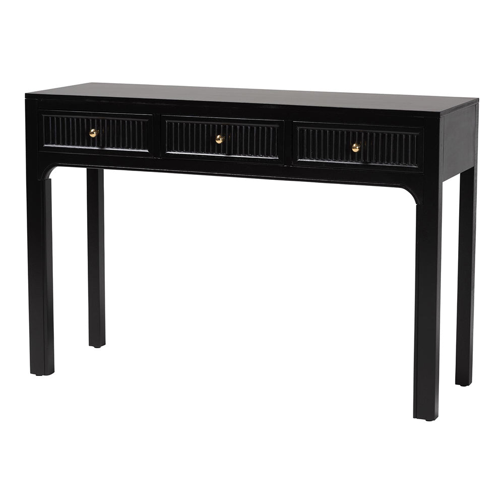 bali & pari - Leah Console Table in Black - Leah-Black-Wooden-3DRW-Console Table view 1