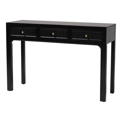 bali & pari - Leah Console Table in Black - Leah-Black-Wooden-3DRW-Console Table view 1