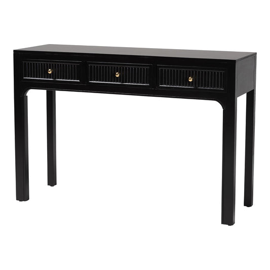bali & pari - Leah Console Table in Black - Leah-Black-Wooden-3DRW-Console Table view 1