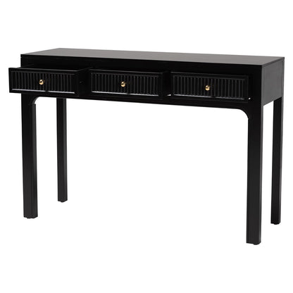bali & pari - Leah Console Table in Black - Leah-Black-Wooden-3DRW-Console Table view 2