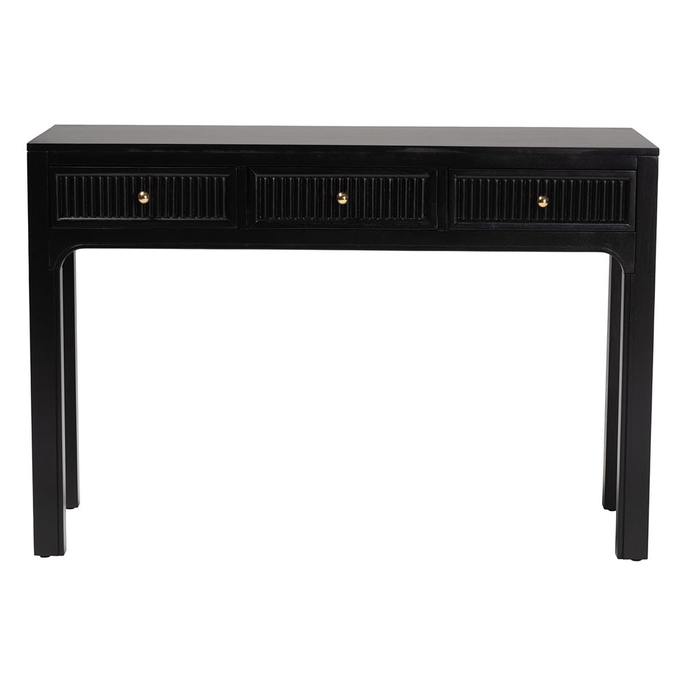 bali & pari - Leah Console Table in Black - Leah-Black-Wooden-3DRW-Console Table view 3