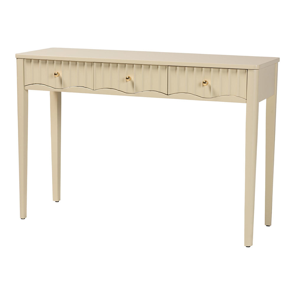 bali & pari - Leeba Console Table in Beige - Leeba-Beige-Wooden-3DRW-Console Table view 1