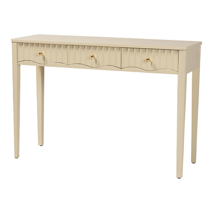 bali & pari - Leeba Console Table in Beige - Leeba-Beige-Wooden-3DRW-Console Table view 1