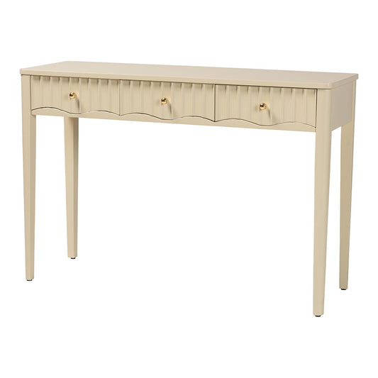 bali & pari - Leeba Console Table in Beige - Leeba-Beige-Wooden-3DRW-Console Table view 1