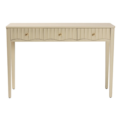 bali & pari - Leeba Console Table in Beige - Leeba-Beige-Wooden-3DRW-Console Table view 3