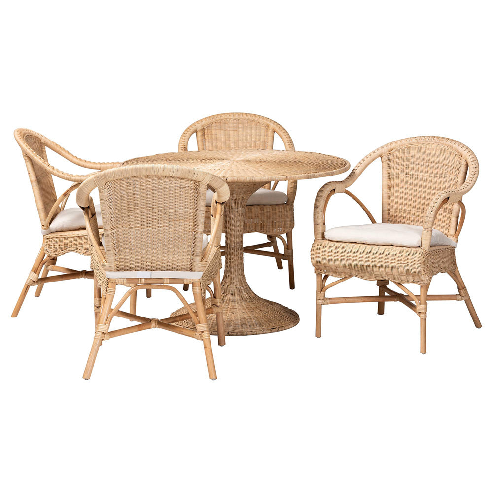 bali & pari - Liam Dining Set in Light Honey - Liam-Light Honey Rattan-5PC Dining Set view 1