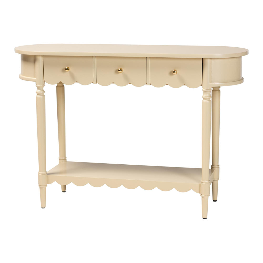 bali & pari - Liba Console Table in Biscotti Beige - Liba-Beige-Wooden-3DRW-Console Table view 1