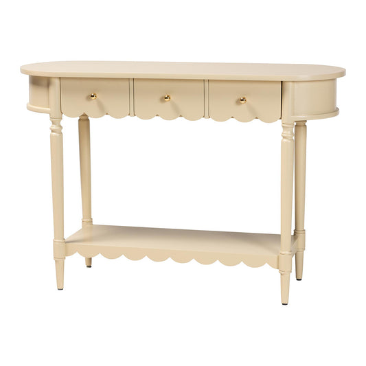 bali & pari - Liba Console Table in Biscotti Beige - Liba-Beige-Wooden-3DRW-Console Table view 1