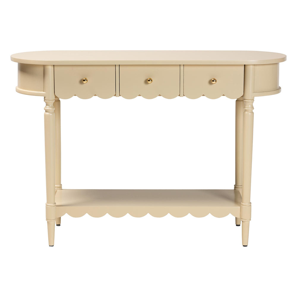 bali & pari - Liba Console Table in Biscotti Beige - Liba-Beige-Wooden-3DRW-Console Table view 3