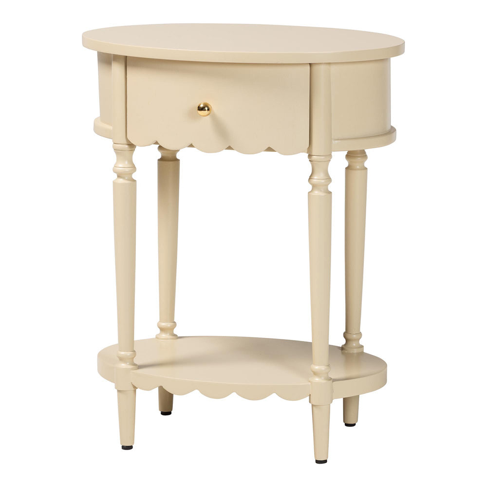bali & pari - Liba End Table in Biscotti Beige - Liba-Round-Beige-Wooden-1DRW-ET view 1