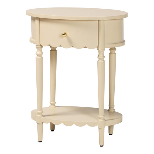 bali & pari - Liba End Table in Biscotti Beige - Liba-Round-Beige-Wooden-1DRW-ET view 1