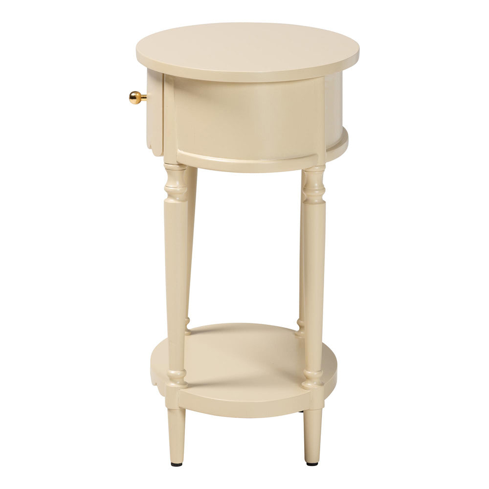bali & pari - Liba End Table in Biscotti Beige - Liba-Round-Beige-Wooden-1DRW-ET view 4