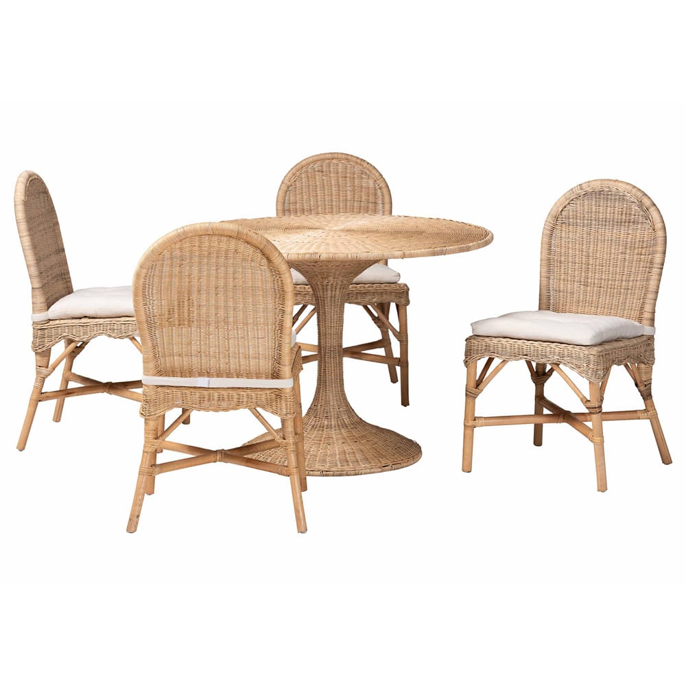 bali & pari - Linda Dining Set in Light Honey - Linda-Light Honey Rattan-5PC Dining Set view 1