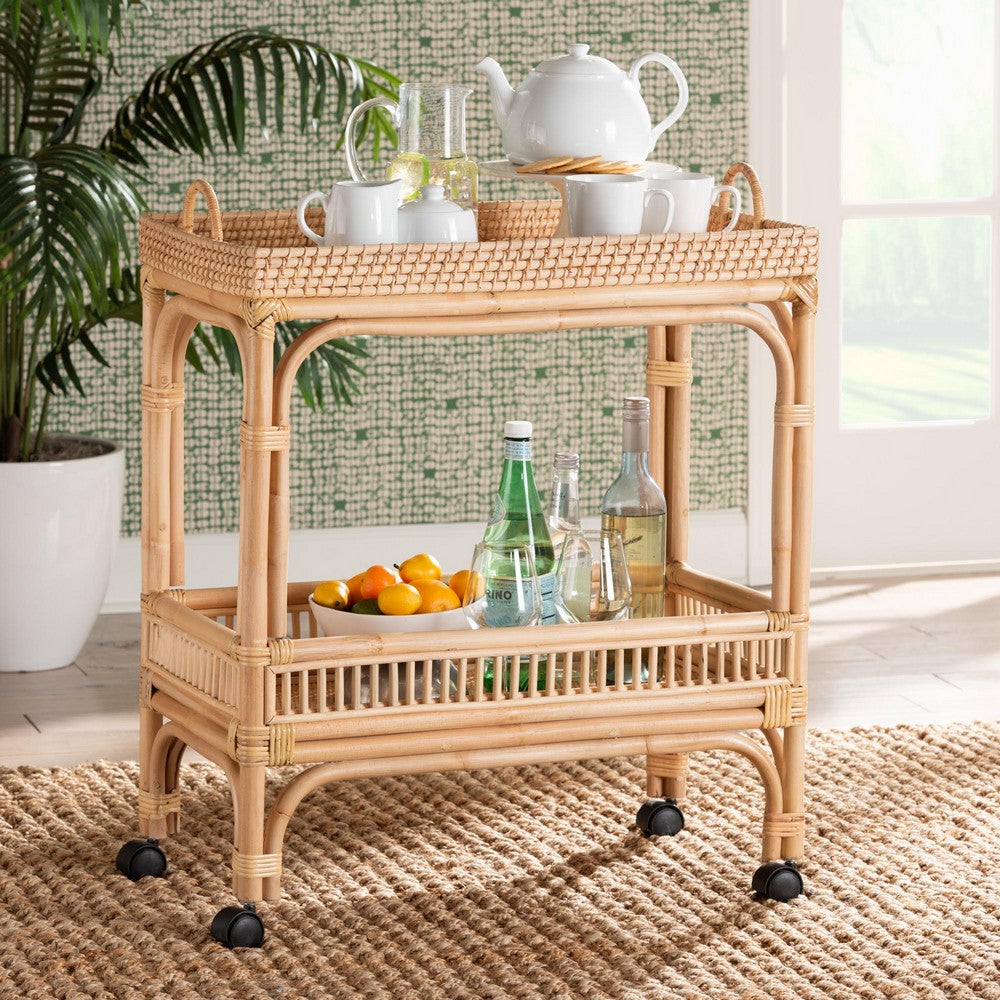 bali & pari - Lombok Kitchen Cart in Natural Brown - Lombok-Rattan-Cart view 8