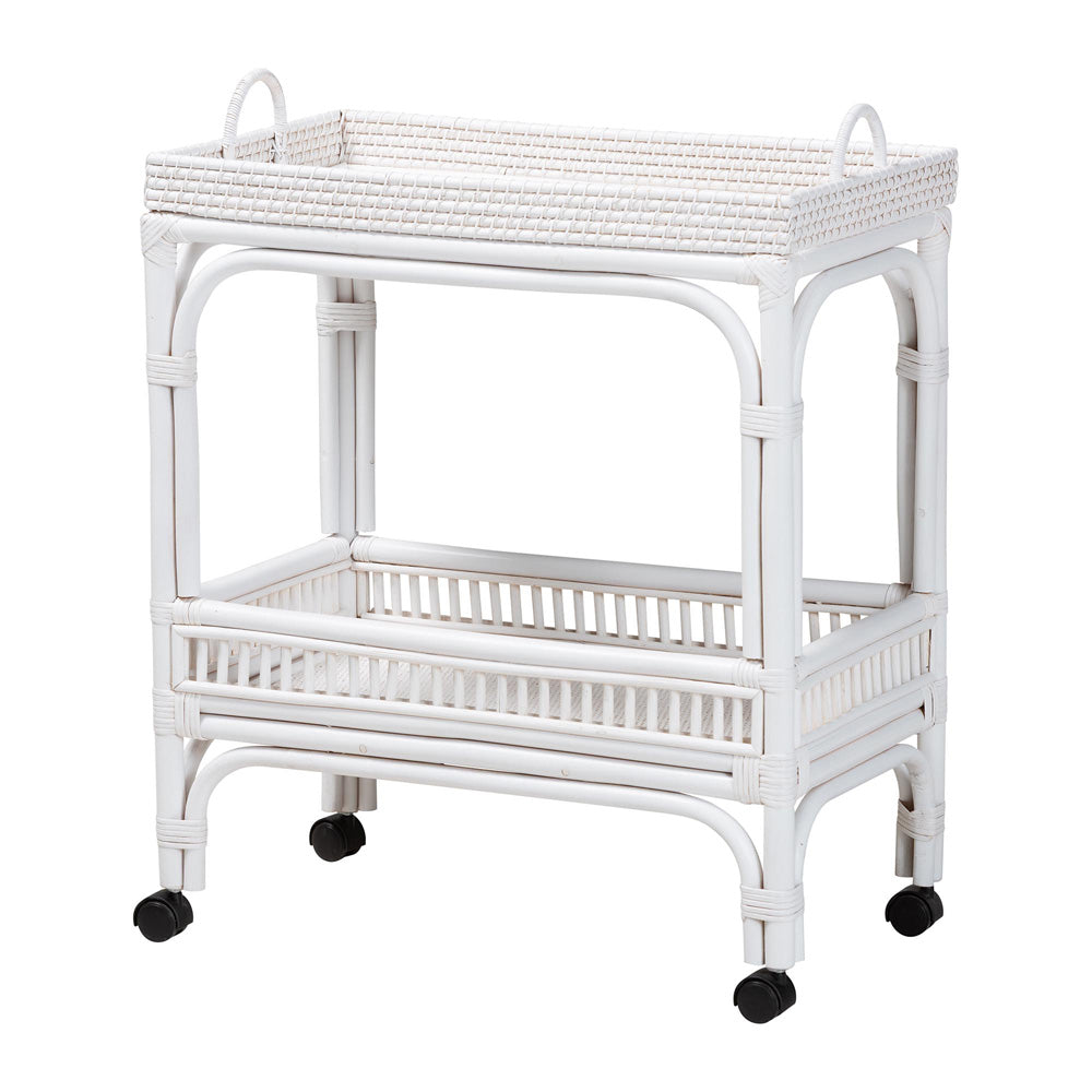 bali & pari - LombokWine Cart in White - Lombok-Rattan-White-Cart view 1