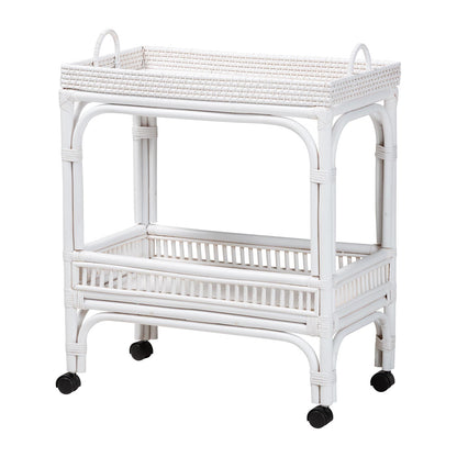 bali & pari - LombokWine Cart in White - Lombok-Rattan-White-Cart view 1