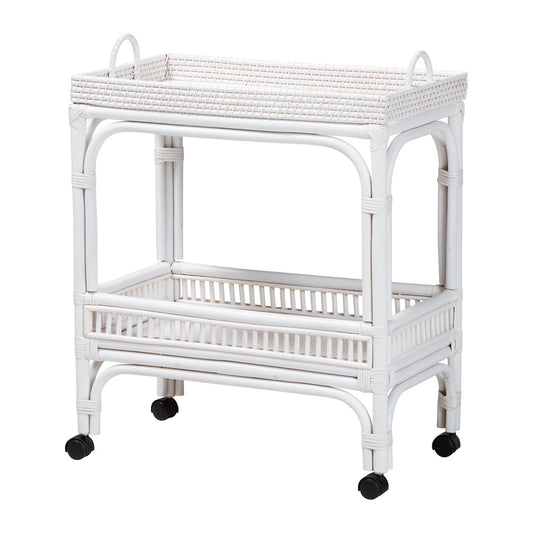 bali & pari - LombokWine Cart in White - Lombok-Rattan-White-Cart view 1