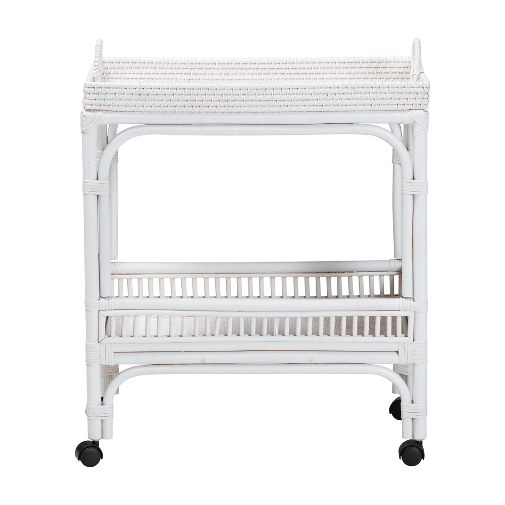 bali & pari - LombokWine Cart in White - Lombok-Rattan-White-Cart view 2