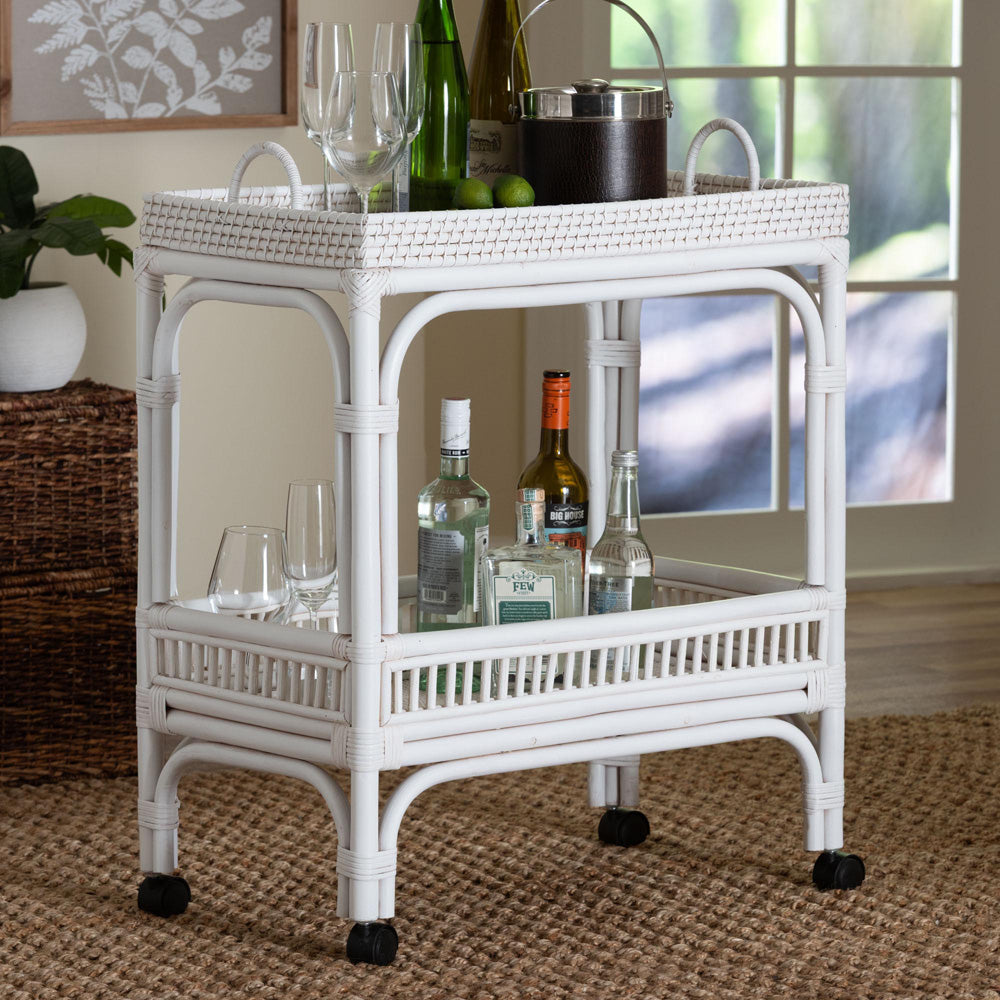 bali & pari - LombokWine Cart in White - Lombok-Rattan-White-Cart view 7