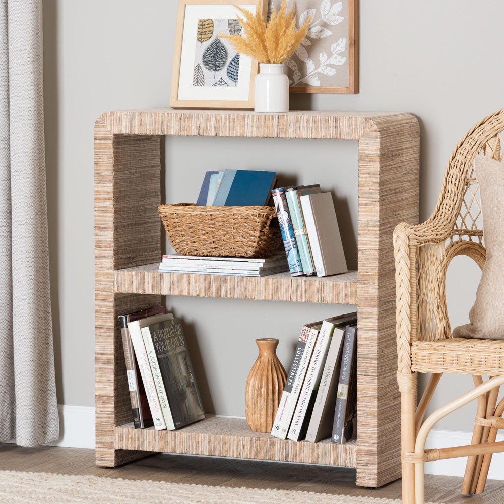 bali & pari - Lucy Bookcase in Natural - Lucy-Natural Woven Grasscloth-Bookshelf view 5