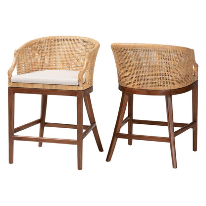 bali & pari - Lumajang Set of 2 Counter Stools in Light Honey/White/Walnut Brown - Lumajang-Light Honey/Light Brown Rattan-CS view 1