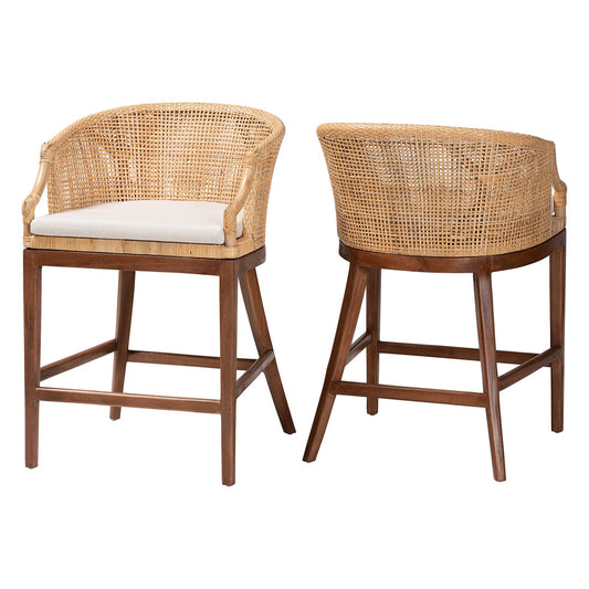bali & pari - Lumajang Set of 2 Counter Stools in Light Honey/White/Walnut Brown - Lumajang-Light Honey/Light Brown Rattan-CS view 1
