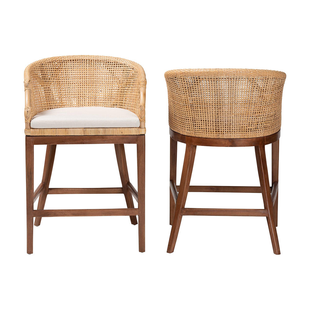 bali & pari - Lumajang Set of 2 Counter Stools in Light Honey/White/Walnut Brown - Lumajang-Light Honey/Light Brown Rattan-CS view 2