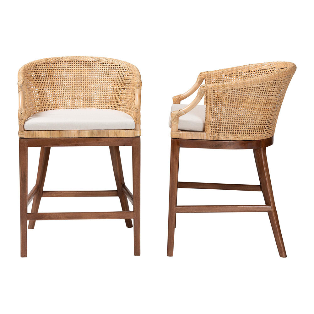 bali & pari - Lumajang Set of 2 Counter Stools in Light Honey/White/Walnut Brown - Lumajang-Light Honey/Light Brown Rattan-CS view 3