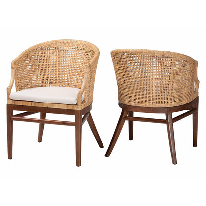 bali & pari - Lumajang Set of 2 Dining Chairs in Light Honey/White/Walnut Brown - Lumajang-Light Honey/Light Brown Rattan-DC view 1