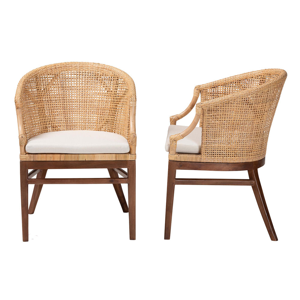 bali & pari - Lumajang Set of 2 Dining Chairs in Light Honey/White/Walnut Brown - Lumajang-Light Honey/Light Brown Rattan-DC view 3