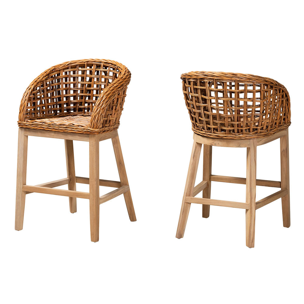 bali & pari - Mario Set of 2 Bar Stools in Natural Brown/Brown - Mario-Rattan-BS view 1