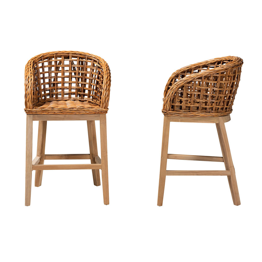 bali & pari - Mario Set of 2 Bar Stools in Natural Brown/Brown - Mario-Rattan-BS view 3