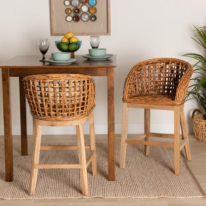 bali & pari - Mario Set of 2 Bar Stools in Natural Brown/Brown - Mario-Rattan-BS view 7
