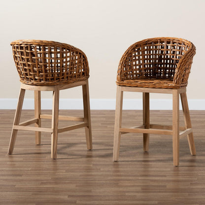 bali & pari - Mario Set of 2 Bar Stools in Natural Brown/Brown - Mario-Rattan-BS view 8