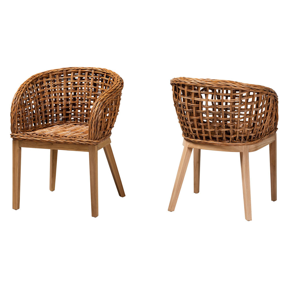 bali & pari - Mario Set of 2 Dining Chairs in Natural Brown/Brown - Mario-Rattan-DC view 1