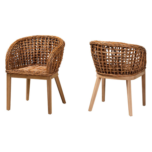 bali & pari - Mario Set of 2 Dining Chairs in Natural Brown/Brown - Mario-Rattan-DC view 1