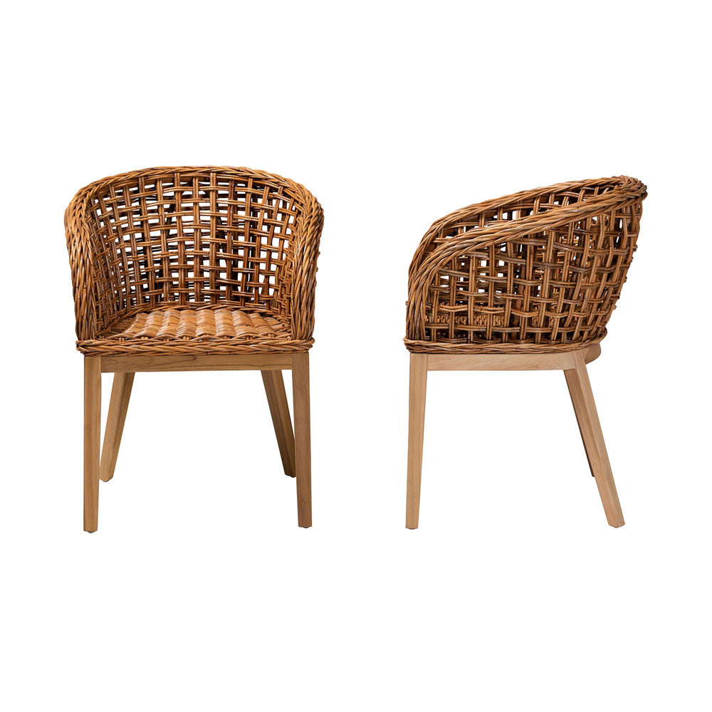bali & pari - Mario Set of 2 Dining Chairs in Natural Brown/Brown - Mario-Rattan-DC view 3