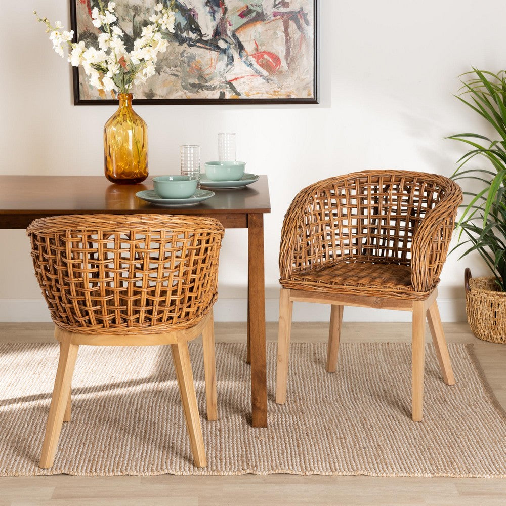 bali & pari - Mario Set of 2 Dining Chairs in Natural Brown/Brown - Mario-Rattan-DC view 7