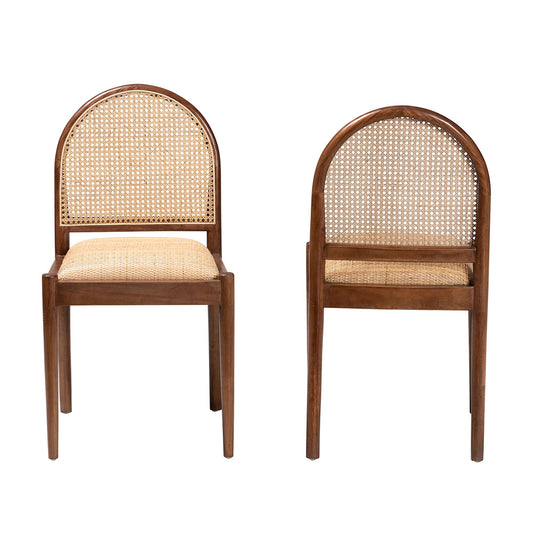 bali & pari - Maryland Set of 2 Dining Chairs in Natural/Walnut Brown - Maryland-Wood/Rattan-DC view 2